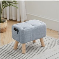 Living and Home Light Blue Linen Fabric Footstool Pouffe Ottoman with Pocket