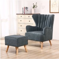 Faux Wool Upholstered Armchair & Footstool in Grey