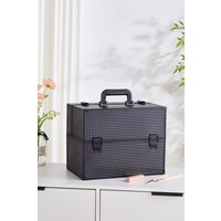SHEONLY Black Makeup Box Professional Cosmetic Organizer Aluminum Storage Box