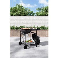 Garden Sanctuary Round Outdoor Charcoal Grill with Side Table in Black