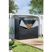 H&O Direct Outdoor Metal Tube Firewood Rack with Roof 6 ft W x 2.3 ft D in Black