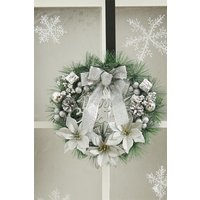 Living and Home 30cm Dia Silver Christmas Decoration Wreath Door Frame Window Bow Pendant
