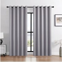 H&O Direct Light Grey Grommet Top Polyester Blackout Curtains Pair, 168cm W x 229 cm H