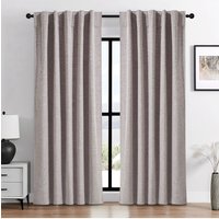 H&O Direct Beige Faux Linen Blackout Curtains Pair with Back Tab & Pole Pocket Top, 168cm W x 229 cm H