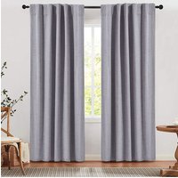 Living and Home 2 Panels Grey Faux Linen Back Tab or Rod Pocket Blackout Curtains for Bedroom, Living Room, 168cm W x 229cm H