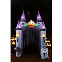 Living and Home 230x280x350cm Halloween Light-Up Inflatable Castle Arch w/ Towers, Torches, Spiders & Tombstones for Outdoor Yard & Party Decoration