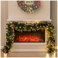 Living and Home 8.8ft Artificial Christmas Garland with Red Berries, Gold Plastic Balls and Warm White Light String in Green