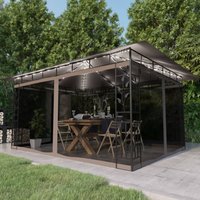 Berkfield Home Gazebo with Mosquito Net&LED String Lights 4x3x2.73 m Taupe in Beige