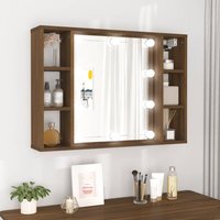 Berkfield Home Mirror Cabinet with LED Brown Oak 76x15x55 cm | Size: 76 x 15 x 55 cm