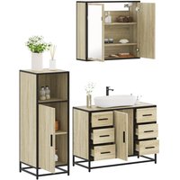 Berkfield Home 3 Piece Bathroom Furniture Set Sonoma Oak Engineered Wood in Brown