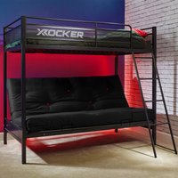 X Rocker Stronghold High Sleeper Bunk Bed with Double Futon / Sofa Bed in Black | Size: Single