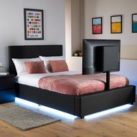 X AVA Upholstered TV Bed Underbed Storage & LED Lights Double