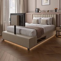 X Maisie Velvet Upholstered TV Bed Media Storage & LED Lights Double