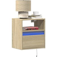 Berkfield Home Wall-mounted Bedside Cabinet with LED Lights Sonoma Oak in Brown