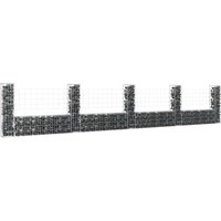 Berkfield Home U-shape Gabion Basket with 5 Posts Iron 500x20x100 cm in Silver | Size: 500 x 20 x 100 cm