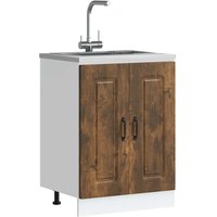 Berkfield Home Sink Base Cabinet Kalmar Smoked Oak 60x46x81.5 cm Engineered Wood in Brown