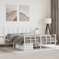 Berkfield Home Metal Bed Frame without Mattress with Footboard White 150x200cm | Size: 150x200 cm