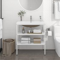 Berkfield Home Bathroom Washbasin Frame with Built-in Basin White Iron