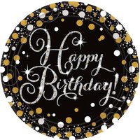 Sparkling Celebration Happy Birthday 9 " Paper Plates Pack 8 Gold