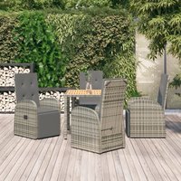 Berkfield Home 5 Piece Garden Dining Set Grey Poly Rattan&Solid Wood Acacia
