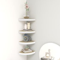 Berkfield Home Wall Corner Shelves 4 pcs Oak & White 35x35x3.8 cm MDF in Brown