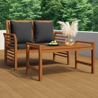 Berkfield Home 2 Piece Garden Lounge Set with Dark Grey Cushions Solid Wood in Brown