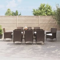 Berkfield Home 9 Piece Garden Dining Set with Cushions Brown Poly Rattan