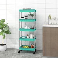 Berkfield Home 5-Tier Kitchen Trolley Turquoise 42x29x128 cm Iron & ABS in Black | Size: 42 x 29 x 128 cm