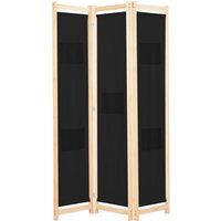 Berkfield Home 3-Panel Room Divider Black 120x170x4 cm Fabric | Size: 120 x 170 x 4 cm