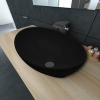 Berkfield Home Luxury Ceramic Basin Oval-shaped Sink Black 40 x 33 cm