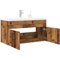 Berkfield Home Bathroom Sink Cabinet with Built-in Basin Old Wood in Brown