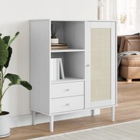 Berkfield Home Highboard SENJA Rattan Look White 90x40x112 cm Solid Wood Pine | Size: 90 x 40 x 112 cm