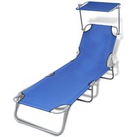 Berkfield Home Folding Sun Lounger with Canopy Steel & Fabric Blue