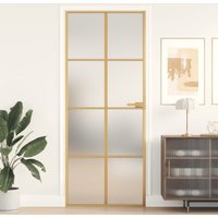 Interior Door Slim Golden 83x201.5 cm Tempered Glass & Aluminium