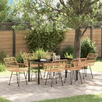 7 Piece Garden Dining Set Poly Rattan Beige