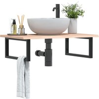 Basin Shelf Wall Mounted Steel & Solid Wood Oak