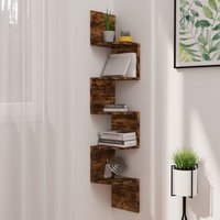 Berkfield Home Wall Corner Shelf Smoked Oak 19x19x123 cm Engineered Wood in Brown | Size: 19 x 19 x 123 cm