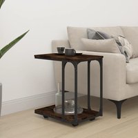 Berkfield Home Side Table with Wheels Smoked Oak 50x35x55.5cm Engineered Wood in Brown | Size: 50x35x55.5 cm