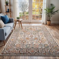 Ankara Vintage Pink Grey Traditional Boho Living Dining Bedroom Rug Burnt cm x 275 cm