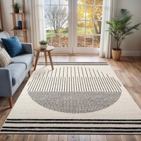 Pisa Geometric Black Grey Ivory Modern Living Dining Bedroom Rug cm x 275 cm