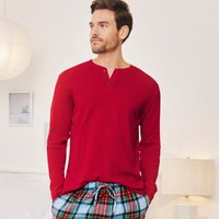 Lands' End Men's Henley Pyjama T-shirt in Red | Size: Small