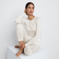Lands' End Women's Petite Lightweight Silk Interlock Crew Neck Top in Ivory | Size: 10-12