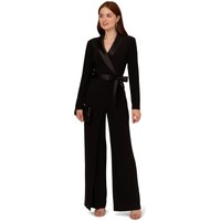 Adrianna Papell Women's Jersey Combo Tuxedo Jumpsuit in Black | Size: 14