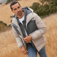 Lands' End Men's Hooded Puffer Down Jacket in Grey | Size: Large