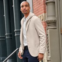 Lands' End Men's Knit Blazer with Removable Hood in Natural | Size: Medium