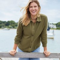 Lands' End Women's Waffle Knit Collared Jacket in Olive | Size: 14-16