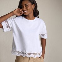 Lands' End Women's Trimmed Pure Slub Cotton Top in White | Size: 16-18