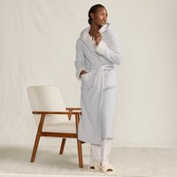 Lands' End Women's Waffle Knit Borg Fleece Dressing Gown in Grey | Size: 16-18