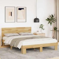 Berkfield Home Bed Frame with Headboard without Mattress 135x190 cm Solid Wood Oak in Brown