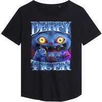 Netflix Women's Kpop Demon Hunters Derpy Tiger Bootleg Fashion T-Shirt, Black | Size: Large